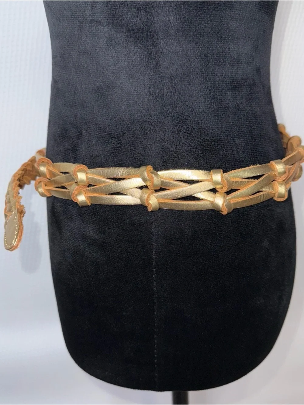 Fossil Gold Metallic Braided Leather Belt Sz-Medium